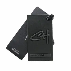 Thick black cardboard embossed swing tag clothing Garment tags for clothes