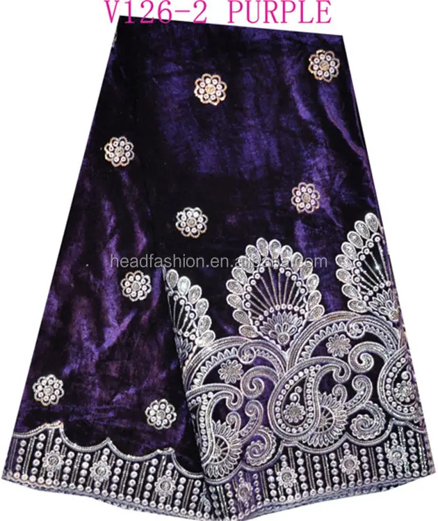 V126-2 purple color high velvet lace for party / high qualitylong sleeve velvet dress with lace for wedding/ velvet lace fabric