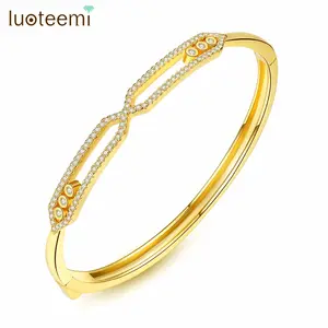 LUOTEEMI Cổ Điển Hình Học Ealegant Bangle Vòng Tay Với Mini Rõ Ràng Vòng Tròn CZ Pha Lê Vòng Tay Cho Phụ Nữ Mặc Nơi Làm Việc