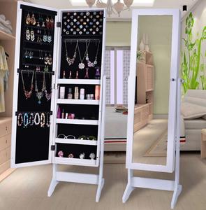 Armoire de rangement pour bijoux muraux au-dessus de la porte armoire miroir avec serrure en blanc - Product Image 1