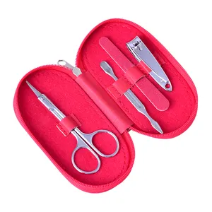 4 pièces de voyage portable kit de toilettage d'ongle kit manucure ensemble dans une jolie pochette en pu pour fille et femme