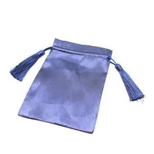 Custom drawstring pouch satin hair weave extension bags satin packing with tassel