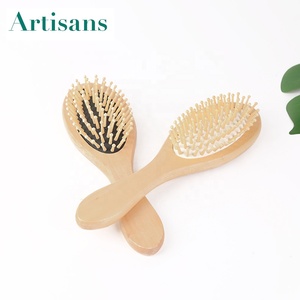 2022 Hot Design Naturholz griff Gummi kissen Massage kamm Massage Holzhaar bürste mit Bambus borsten - Product Image 3