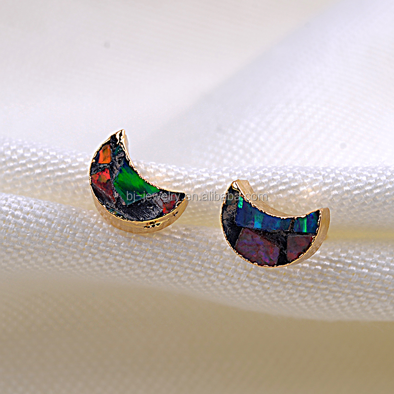 Nuevo diseño de moda Luna forma druzy piedra oro Stud mujeres pendiente joyas