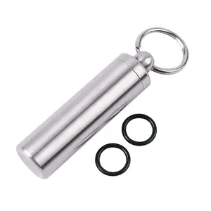 Ngoài Trời Mini Không Thấm Nước Thép Không Gỉ Kín Y Học Lưu Trữ Hộp Chai Với Keyring