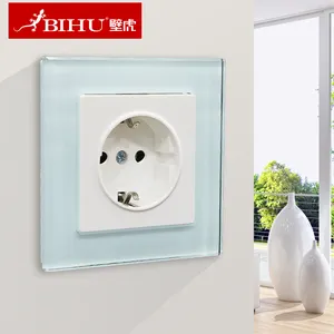 BIHU EU standard germany wall socket,white Crystal toughened glass panel power socket, AC110-250V