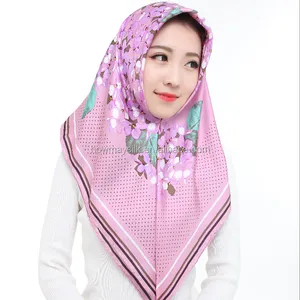Howay Zijden Sjaal 90Cm Groot Vierkant 14 M/m 100% Pure Zijden Hijabl Voor Vrouwen Moslim Bedrukte Sjaal Keper Vierkant