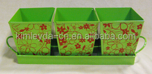 3 pots de plantes françaises vintage en métal, pot de fleurs, plateau <span class=keywords><strong>jardinière</strong></span> avec fenêtre d'étiquettes - Product Image 4