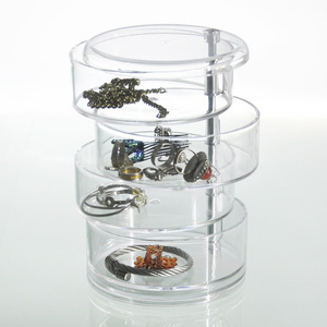 Coffret cadeau élégant à bijoux en acrylique rond tourné à 4 niveaux - Product Image 1