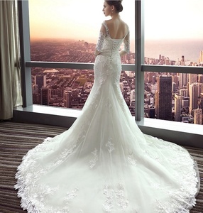 #6212 all'ingrosso mezza manica pizzo Applique sirena <span class=keywords><strong>Alibaba</strong></span> abito da sposa abito da sposa abito da sposa - Product Image 2