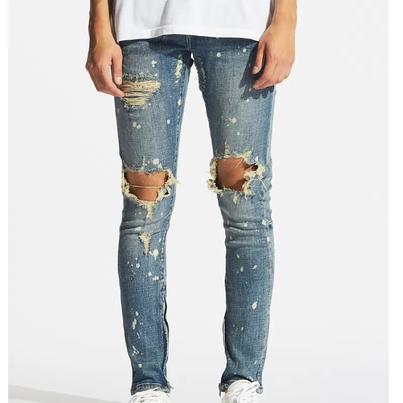 DiZNEW 2019 European Style Latest Design Ripped Denim Men Jeans Pant