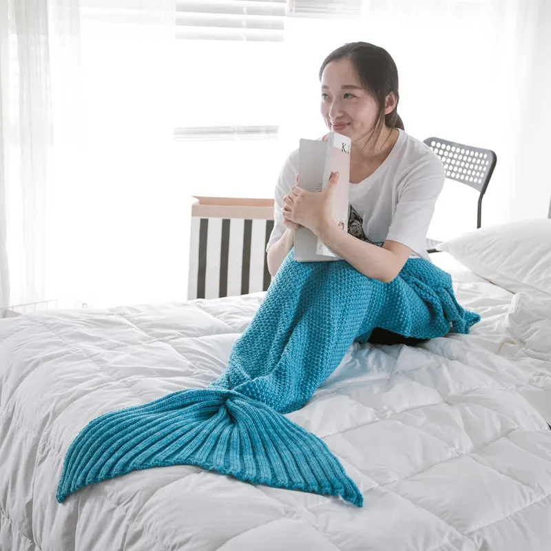 Manufacturer Factory Directly Price Warm Sleeping Bag Fish Blanket Knitted Mermaid Tail Blanket