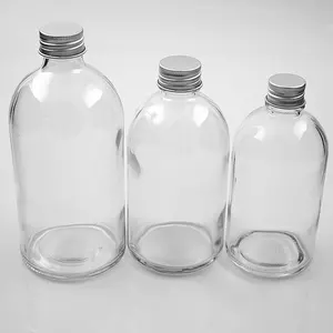 270ml 350ml 500ml Round Clear Milk Juice Beverage Packaging Glass Bottle with Screw Metal Lid