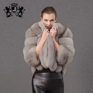 Giacca di <span class=keywords><strong>pelliccia</strong></span> invernale da donna corta personalizzata di lusso <span class=keywords><strong>marrone</strong></span> chiaro <span class=keywords><strong>pelliccia</strong></span> di volpe per le signore - Product Image 1