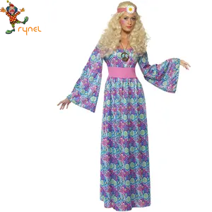 Flor impreso 60 s 70 s Disco Retro largas chicas Hippie vestido de Halloween del traje de Cosplay