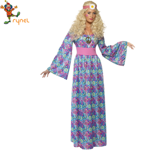 Flor impreso 60 s 70 s Disco Retro largas chicas <span class=keywords><strong>Hippie</strong></span> vestido de Halloween del traje de Cosplay - Product Image 1