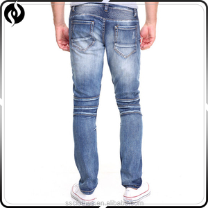 2017 de La Moda precio barato azul del dril de algodón rasgado nuevo modelo de pantalones vaqueros para los hombres - Product Image 2