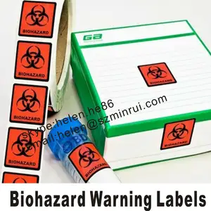 自定义自粘生物危害警告标签，红色或橙色背景与黑色文本和生物危害标志印刷贴纸