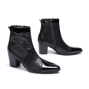 NA152-Botas para Hombre de tacón alto de 7CM, botines de piel auténtica, calzado de <span class=keywords><strong>caballero</strong></span> negro, Botas para fiesta/boda - Product Image 3