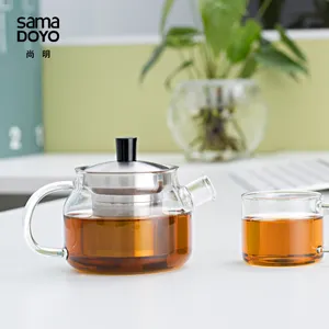 Samadoyo Customized Small Elegant Heat Resistant Glass Heated Stove Teapot Long Puer Coffee Tea Pot with Filter