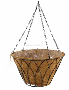 16 "Black Lotus Hanging Planter With Chain Coco Coir Liner 16 Inch Round Wire Plan