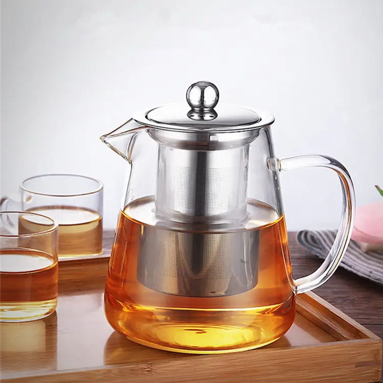 Ấm trà biểu tượng tùy chỉnh hiện đại cà phê & Bộ trà trong suốt rõ ràng thép không gỉ cao Borosilicate kính 750ml cà phê nồi 5 cái
