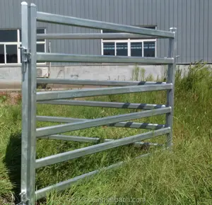 Clôture Haotian de 1 à 5/8 pouces, panneau de corral de cheval, 5 rails, usine professionnelle, paddock Portable en métal, double cadre de porte, porte de cour pour bétail