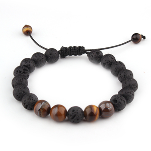 Chaude À La Mode pierre de lave Charme Mat jewlery Noir Onyx <span class=keywords><strong>chakra</strong></span> Perle Bracelet pour Hommes - Product Image 3