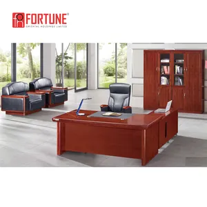 Ensemble de bureau et chaise en bois, mobilier de bureau rouge apple, style ancien en L, vente en gros