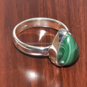 Cabochon naturel en forme de poire Malachite Gemme Bague de créateur en argent sterling 925 Bijoux à bas prix Bague classique unisexe - Product Image 2