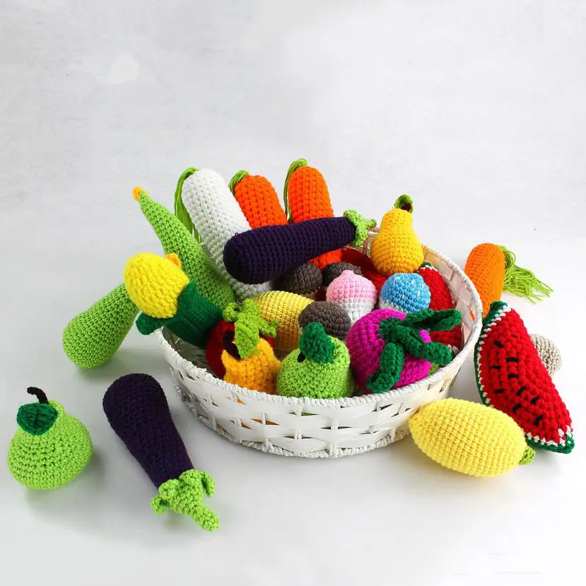 Crochet Play Food Crochet Fruit and Vegetable Set Crochet Play Food Rattle Teether Crochet Knit Play Pretend Kitchen Food Toys