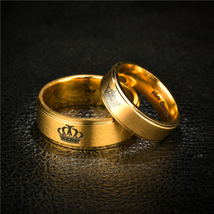 Nuovo Design Her King His Queen <span class=keywords><strong>coppia</strong></span> in acciaio inossidabile anello fede nuziale in oro - Product Image 6