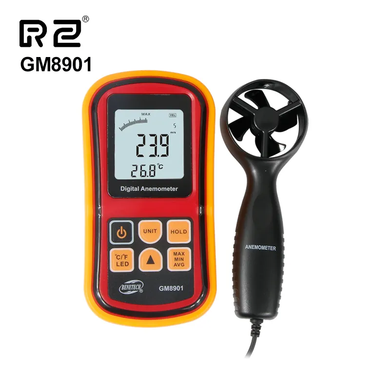 RZ Anemometer Wind Speed Gauge Temperature Measure Digital thermometer Handheld Measuring tool Anemometer