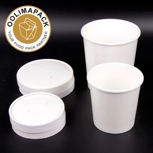 Tùy Chỉnh Giấy Kem, Màu Trắng/Trắng Kraft Súp Cốc, Giấy Nóng Và Lạnh Container Với Huyệt Nắp Phẳng, Bán Buôn Takeout Đóng Gói Thực Phẩm - Product Image 4