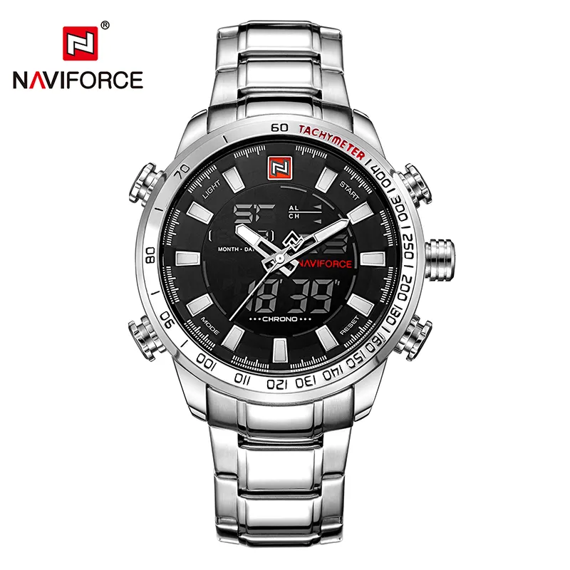 New Style NAVIFORCE 9093 Stainless Steel Quartz+Digital Men Watch