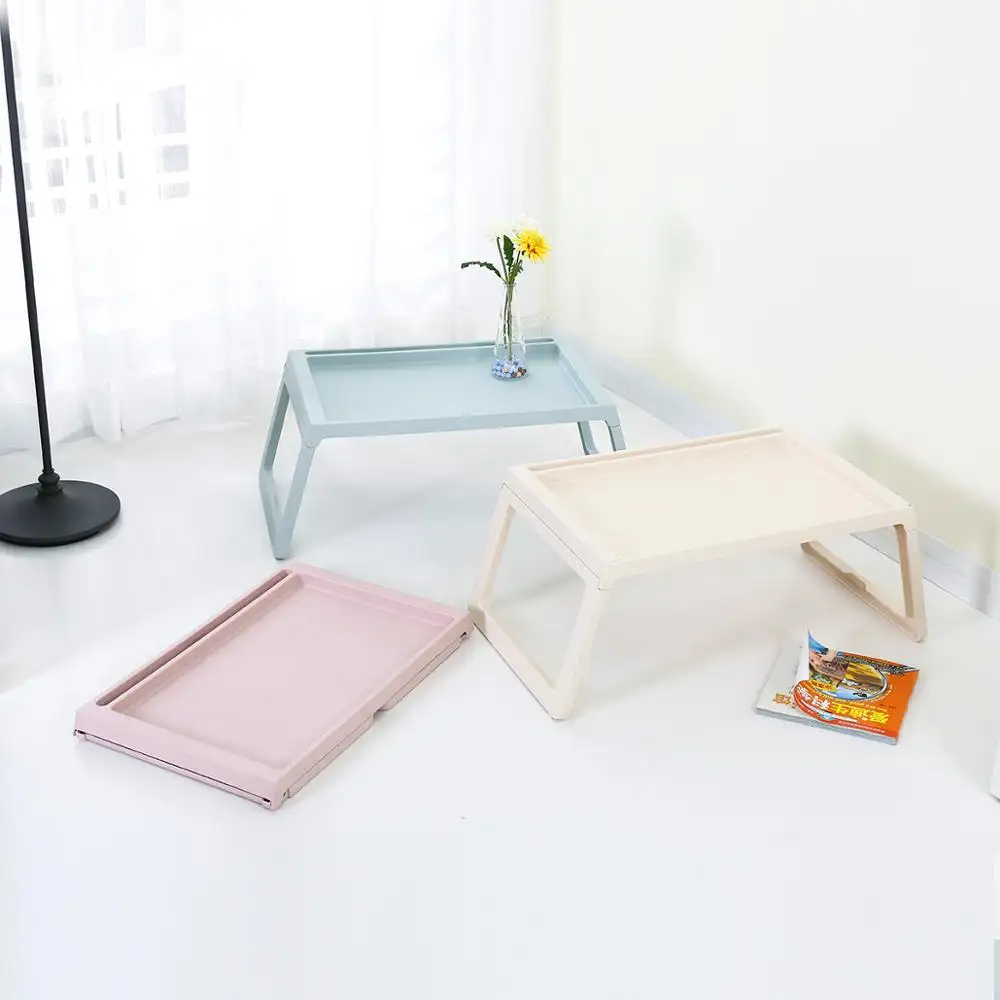 Tabela de cama dobrável de plástico para laptop, bandeja de mesa para café da manhã com pernas