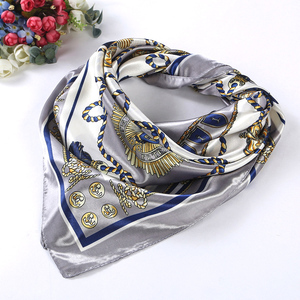 2025 New Arrival Luxury Branded Silk Scarf square Printed Satin Hijab Hot Selling Chain Design Women <strong>Head</strong> <strong>Wrap</strong> - Product Image 3