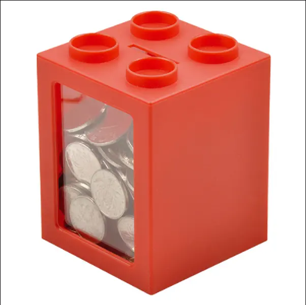 Plastic Cube Coin Bank Red Piggy Bank