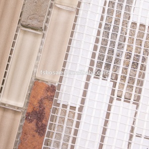 Azulejos de mosaico de vidrio de tira de Color transparente de estilo moderno, piedra de pizarra malpuesta para acentos de pared <span class=keywords><strong>Interior</strong></span>, función de ladrillo refractario - Product Image 4