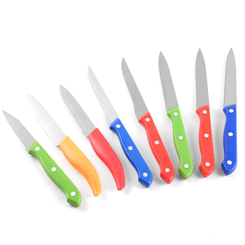 Commercio all'ingrosso imballaggio della bolla smalto 6pcs in acciaio inox paring coltello e di intaglio di frutta della lama di coltello da cucina set