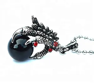 Black Dragon and Ball Stainless Steel Bulk Sale Dragon claw Necklace Charm Mens ZZP109