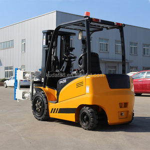 Hot Sale KUDAT 3 Ton 3 Stage 4.5m Battery Operated 4WD Orange Electric Forklift <strong>Truck</strong> with Paper Roll <strong>Clamp</strong> - Product Image 3