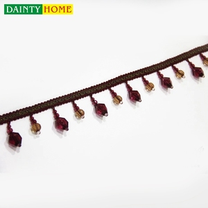 Rouge Embrasse Ameublement Fringe Cristal Perle Fenêtre Rideaux Fringe - Product Image 1