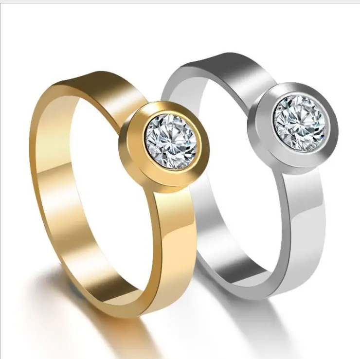 फैशन सगाई जिक्रोन हीरा स्टेनलेस स्टील चक्र सोने भरा शादी के छल्ले
