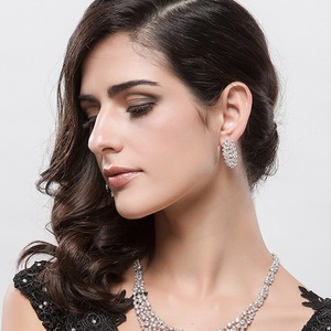 LUOTEEMI Luxury Bridal Wedding Jewelry White Gold Plated a AA+ Cubic Zirconia Diamond Big Earrings and Necklace Jewelry Sets - Product Image 3