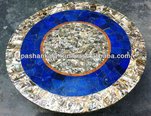 Sea <b>Shell</b> <b>Abalone</b> And Lapis Lazuli Gemstone Table Top - Product Image 1