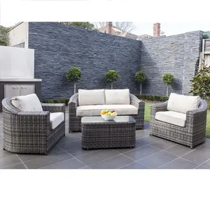 4 Stuks Moda Fabriek Levert Hot Sale Alu Rotan Sofa Set All Weather Outdoor Woonkamer Tuinmeubilair Patio Rieten Meubels