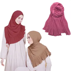 Wholesale 2021 hot sale muslim wedding hijab fashion solid colors chiffon crinkle stretch hijab