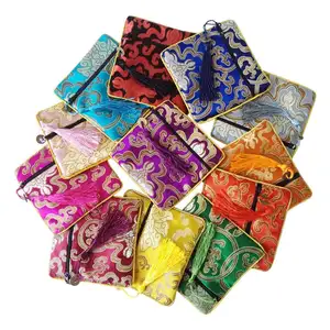 Chinese Style Silk Brocade Jewelry Pouch Bag Drawstring Coin Purse Gift Bag For Bijouterie Coin