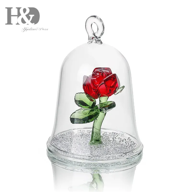 H & D Crystal Enchanted Rose Figurine OrnamentでGlass Dome Gifts Valentines Day